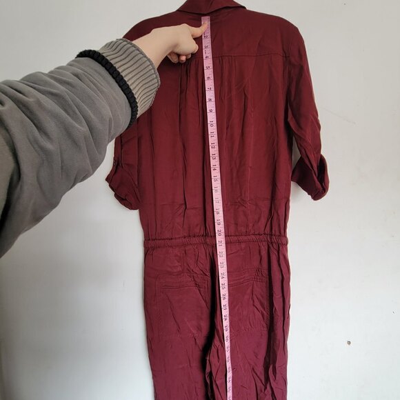 Ann Taylor Loft Burgundy Maroon Rolled Tab Long Pants One Piece Jumpsuit Size XS - Picture 9 of 17